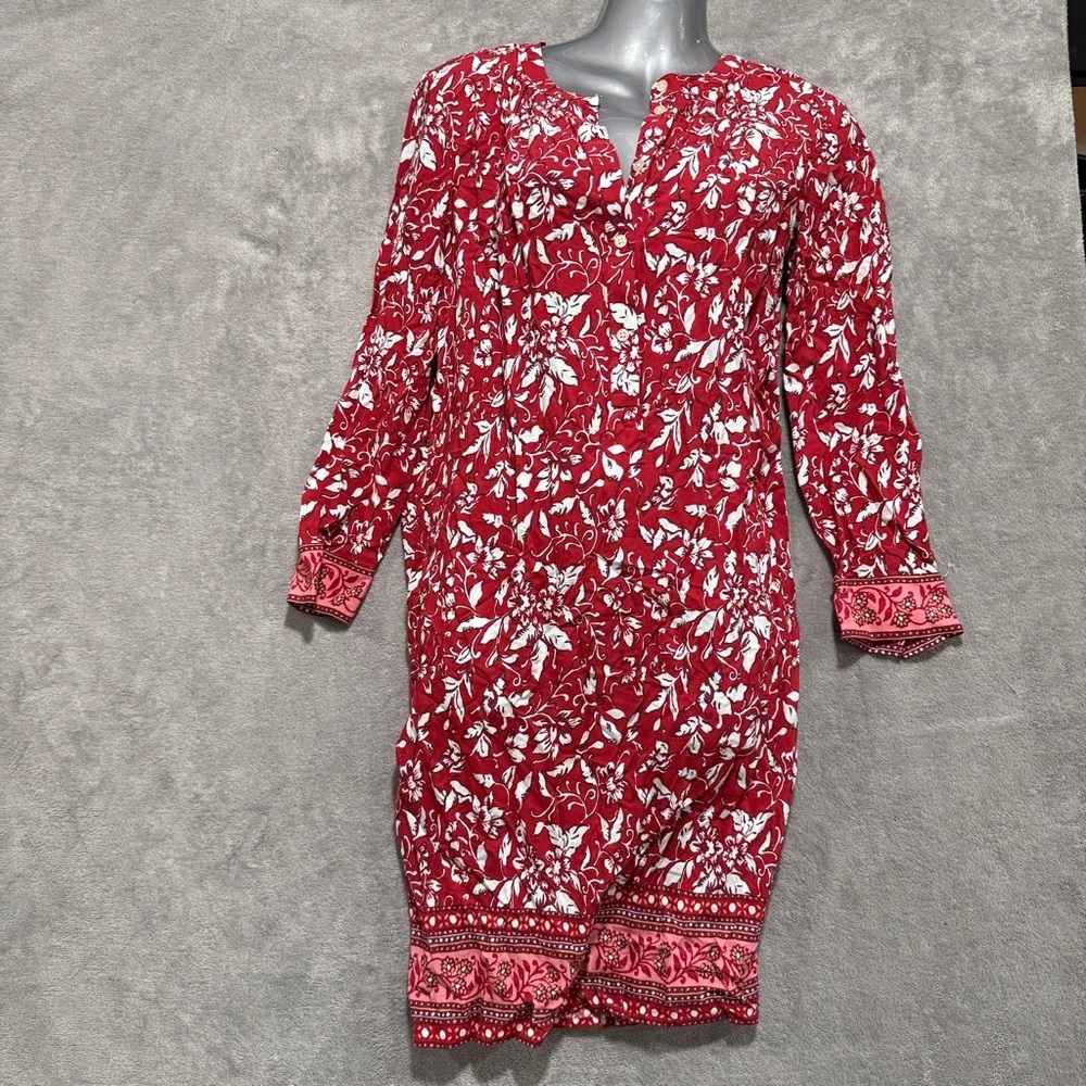 Loft dress size small Red Floral Print Long Sleeve Tunic Dress